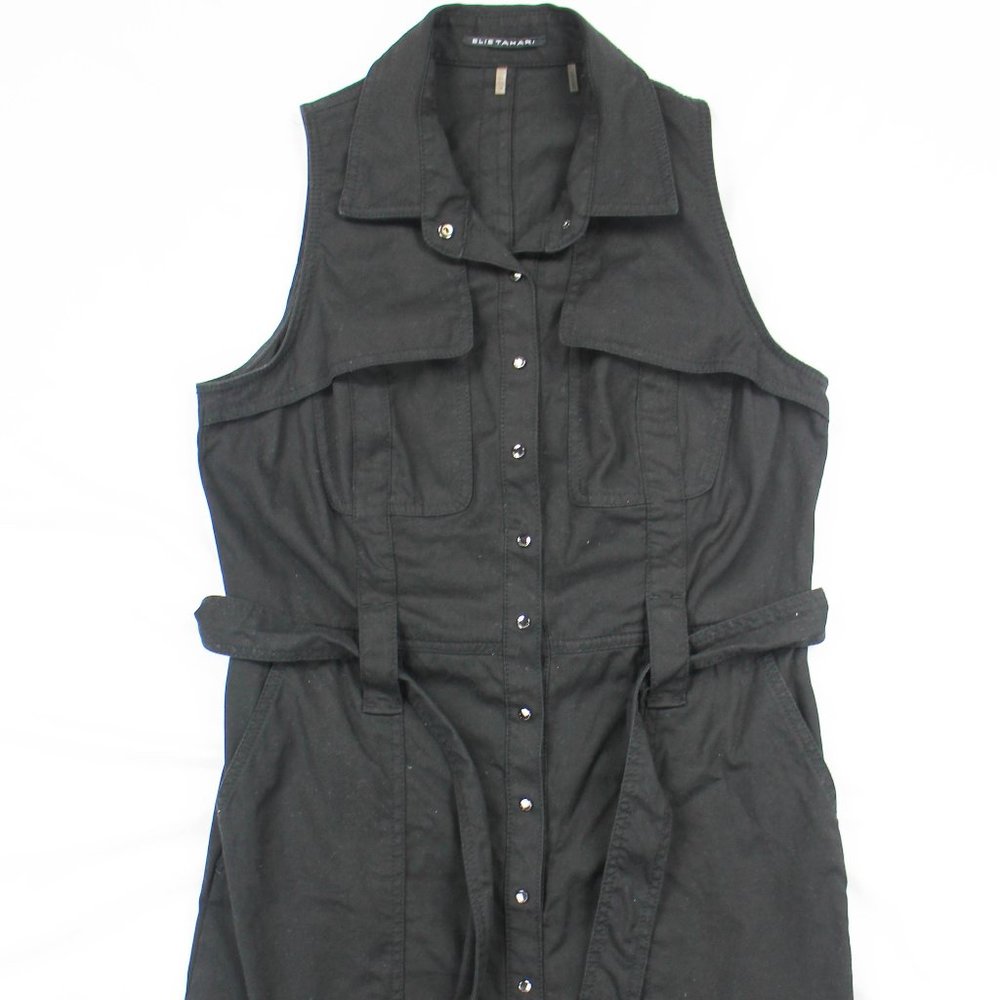 Elie Tahari Womens Button Down Shirt Dress Black Cotton Size 4